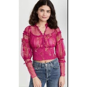 Free People Time For Shine Mesh Floral Smocked Crop Top Fairycore Whimsy